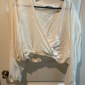 AUDREY 3+1 White Open Cross In Front Blouse